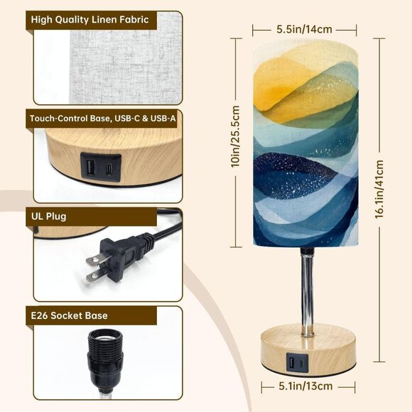 Oceanic USB Touch Lamp for Bedside Tables: Table Lamp - Picture 2 of 7